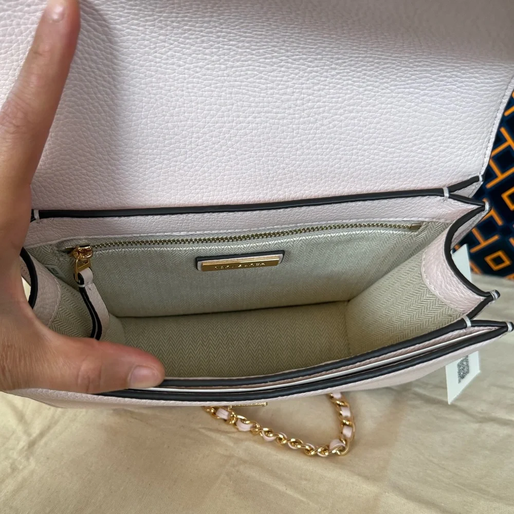 Tory Burch Britten Small Adjustable Shoulder Bag Light Pink with Gold Chain